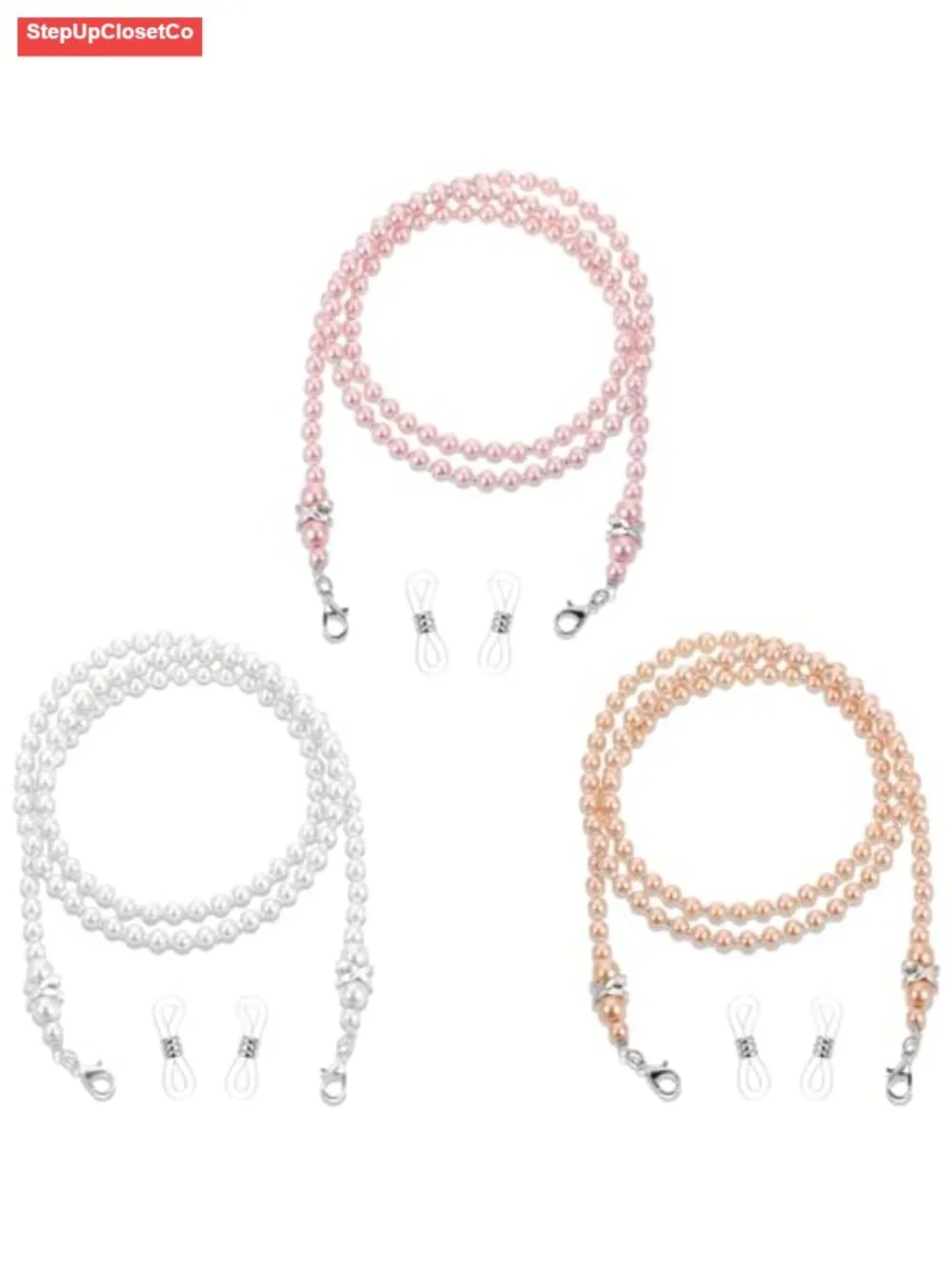 3-Pack Pearl Beaded Eyeglass Chain Holder for Women Reading Glasses Strap